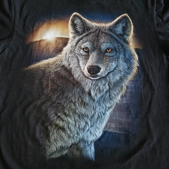 Rock Eagle Classic seamless sides wolf print black SS T shirt men US L/EUR 42-44 - Picture 6 of 10